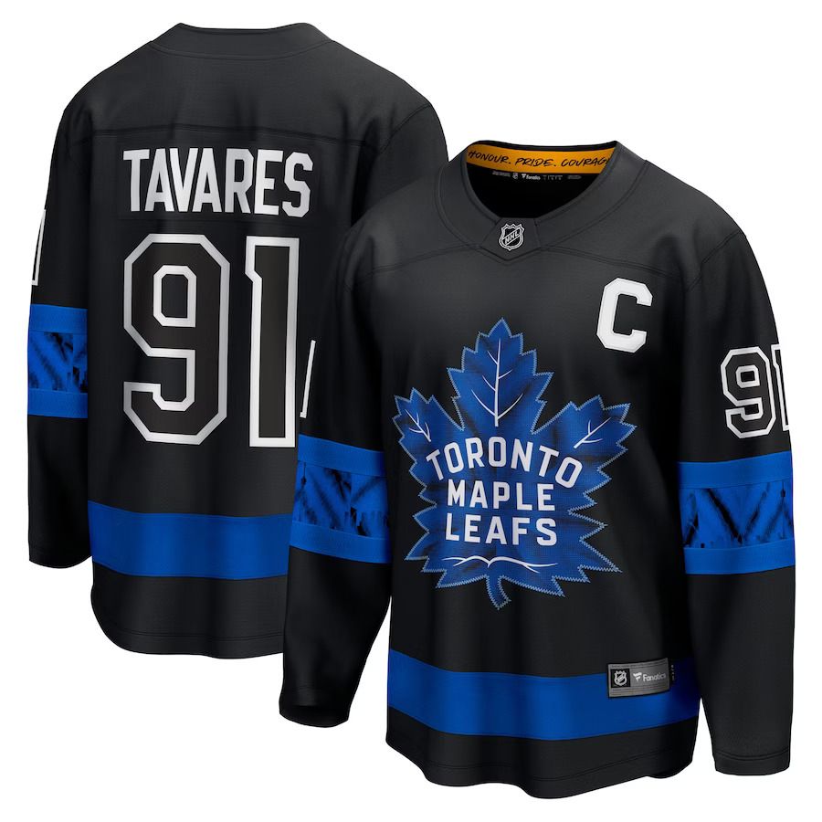 Men Toronto Maple Leafs 91 John Tavares Fanatics Branded Black Alternate Premier Breakaway Reversible Player NHL Jersey